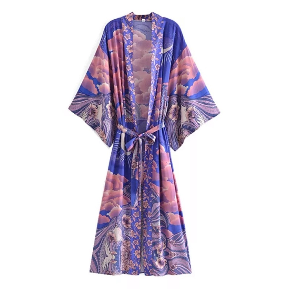 Women's Purple & Pink Printed Kimono Robe